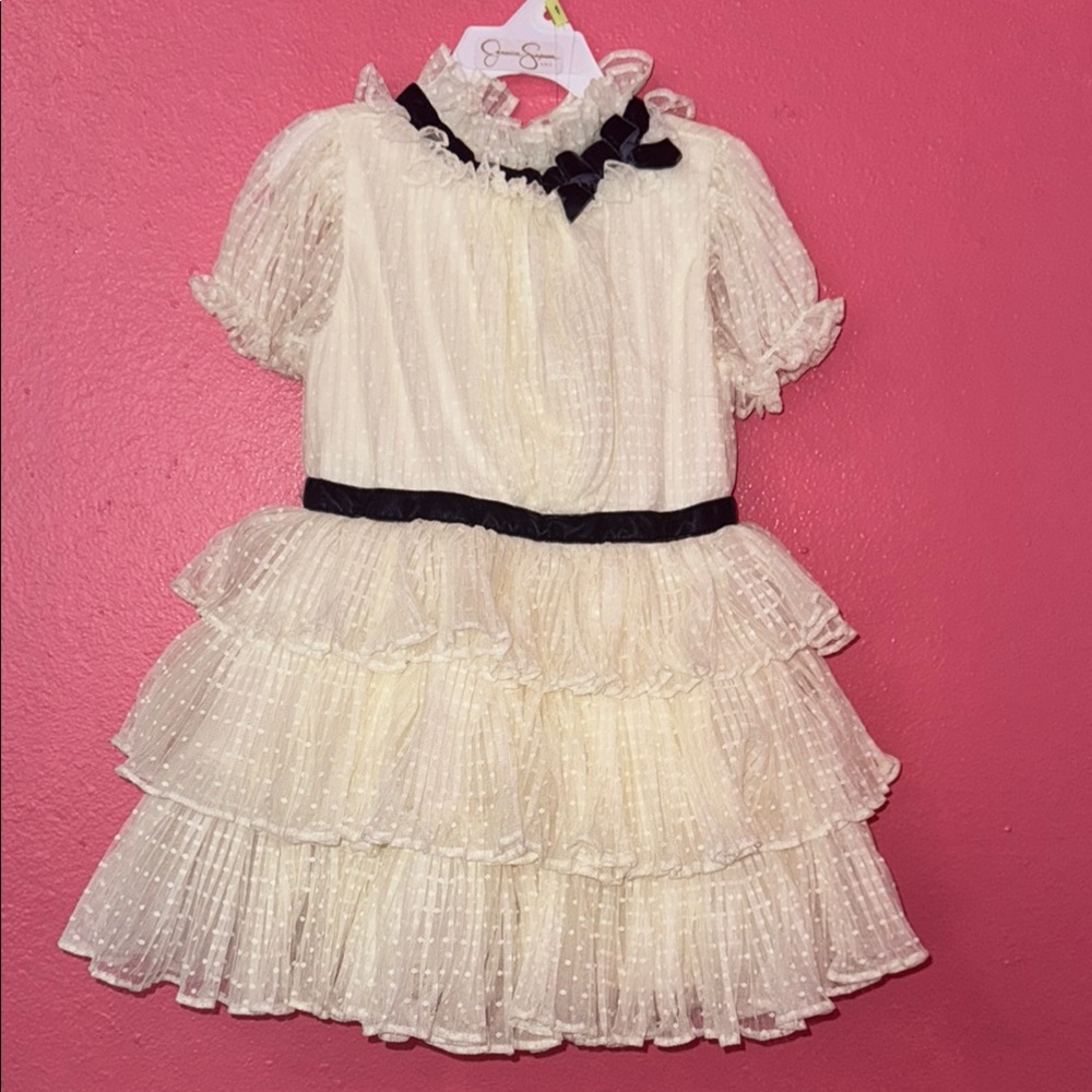 Janie and Jack Cream and Navy blue Formal Kids Dress